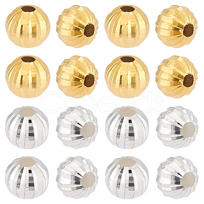 20Pcs 2 Colors Fancy Cut Faceted Round 925 Sterling Silver Beads STER-PH0001-72-1