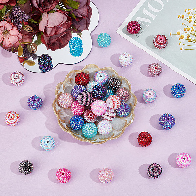 40Pcs 20 Colors Resin Rhinestone Beads RESI-PA0001-25-1