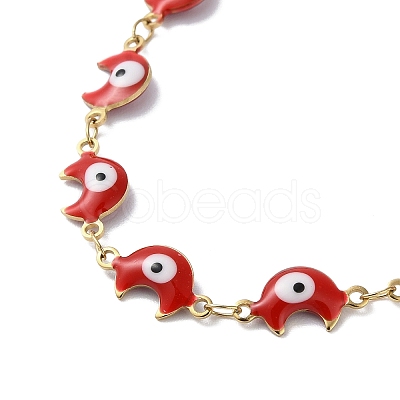 Moon with Evil Eye Enamel Link Chain Necklace NJEW-G117-02G-1
