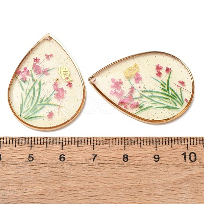 Brass & Transparent Epoxy Resin & Dried Flower Pendants RESI-G133-02G-06-1