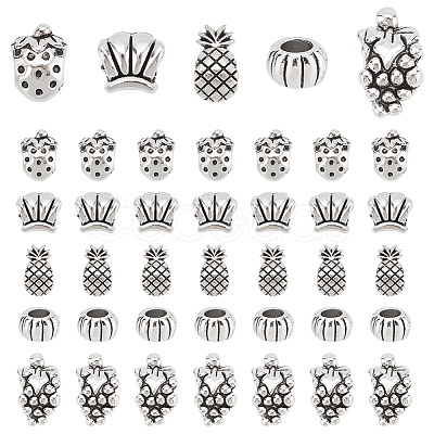 150pcs 5 styles Tibetan Style Zinc Alloy European Large Hole Beads FIND-PH0023-70-1