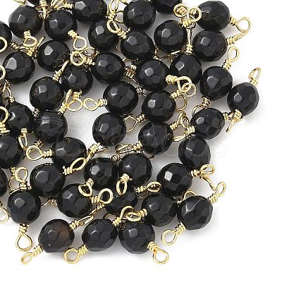 Dyed Natural Agate Faceted Round Connector Charms KK-C097-04G-04-1