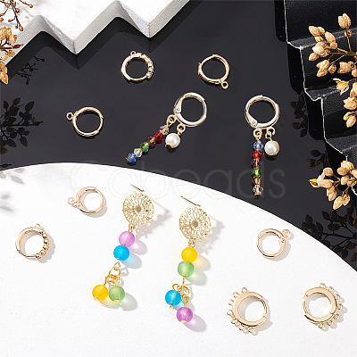 12Pcs 2 Style Brass Huggie Hoop Earring with 2Pcs Ring Stud Earring Findings KK-PH0002-84-1