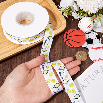 25 Yards Sport Ball Theme Printed Polyester Grosgrain Ribbon OCOR-WH20002-03A-04-1