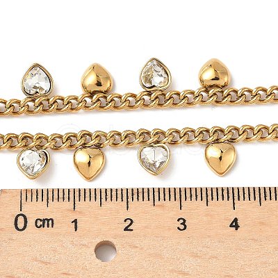 304 Stainless Steel Rhinestone Heart Tassel Twisted Chain Necklaces for Women NJEW-V010-01G-06-1