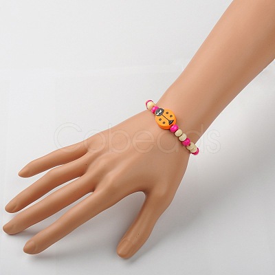 Stretchy Wood Bracelets for Kids BJEW-JB01265-1