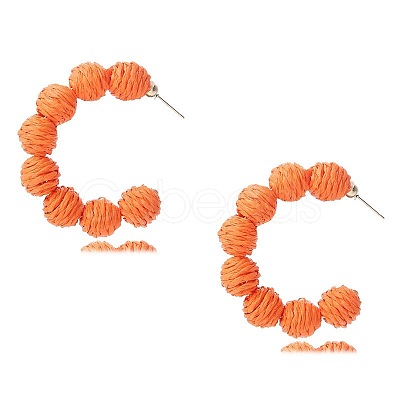 C-Shaped with Round Alloy Raffia Stud Earrings FS-WG1D567-06-1