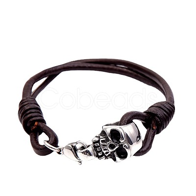 Skull Punk Stainless Steel & Leather Cord Bracelets for Men FS-WGC19AA-05-1