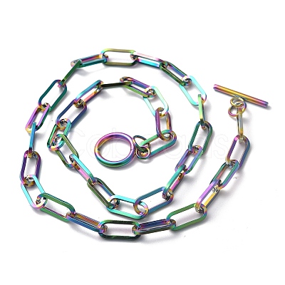 Ion Plating(IP) 304 Stainless Steel Paperclip Chain Necklaces NJEW-O124-01MU-1