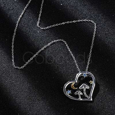 Brass Blue Cubic Zirconia Mushroom Heart Pendant Necklaces for Women LS-NJEW-C067-01P-1