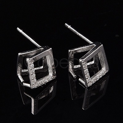 Anti-Tarnish Rhodium Plated 925 Sterling Silver Stud Earring Findings STER-F048-28P-1