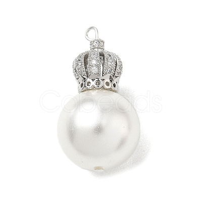 Brass Micro Pave Clear Cubic Zirconia and Creamy White Imitation Pearl Pendants KK-A300-13B-P-1