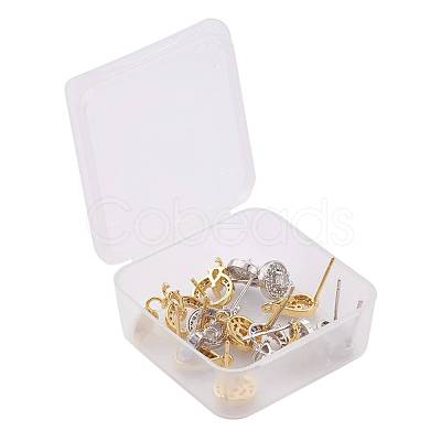 8 Pairs Brass Micro Pave Clear Cubic Zirconia Stud Earring Findings KK-ZZ0001-09-RS-1