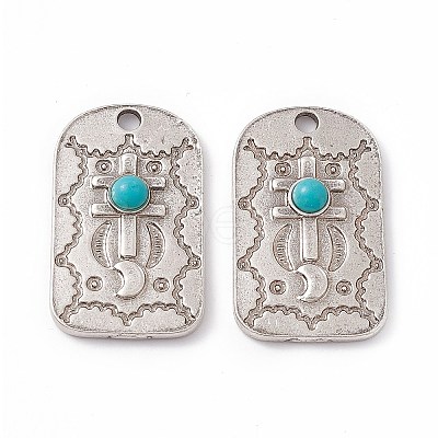 Synthetic Turquoise Half Round Pendants PALLOY-D013-04AS-1