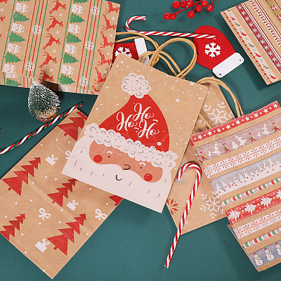 36Pcs 6 Styles Christmas Paper Shopping Bags with Handles ABAG-CA0001-18-1
