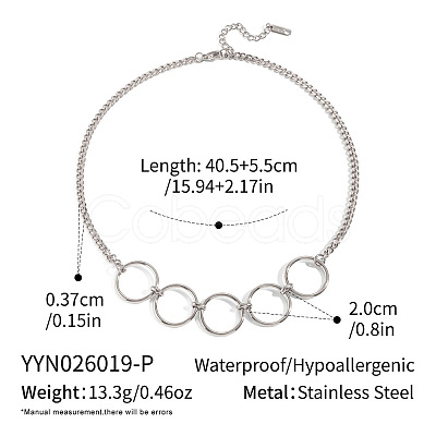304 Stainless Steel Multi Ring Link Pendant Necklaces for Women JU1361-3-1