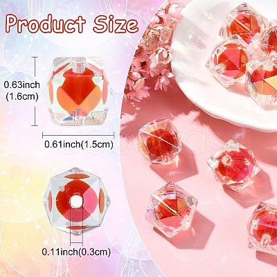 10Pcs Two Tone UV Plating Rainbow Iridescent Acrylic Beads TACR-YW0002-33E-1