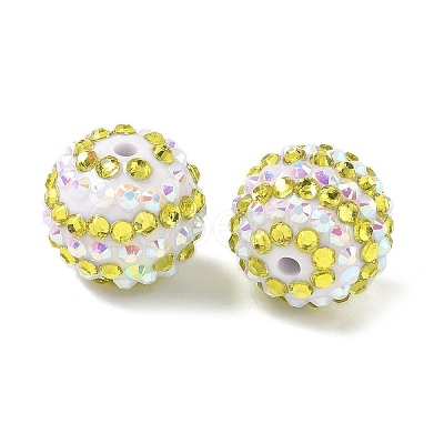 Striped Resin Rhinestone Beads OACR-A037-01G-1