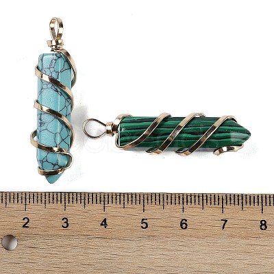 Natural & Synthetic Mixed Gemstone Double Terminal Pointed Copper Wire Wrapped Hexagon Prism Pendants G-C140-03-1