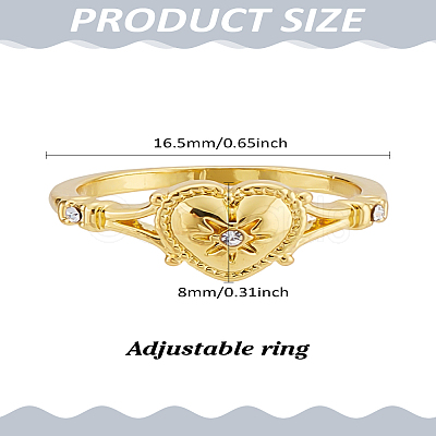 1Pc Heart Alloy & Rhinestone Finger Rings for Women RJEW-LP0010-08-1