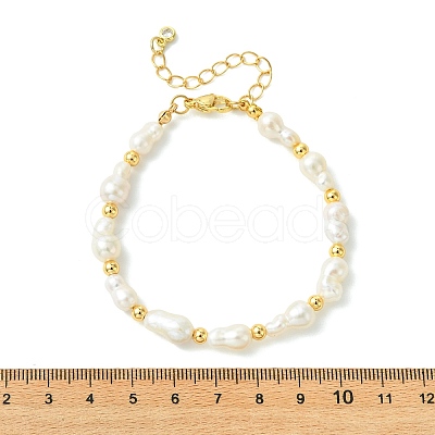 Natural Baroque Keshi Pearl & Brass Beaded Bracelets for Women BJEW-JB13957-1