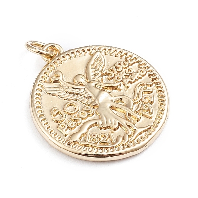 Brass Coin Pendants X-ZIRC-I042-03G-1