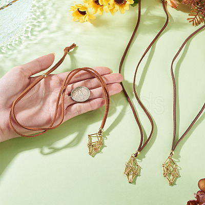3Pcs Faux Suede Macrame Pouch Pendant Necklaces NJEW-TAC0051-02-1