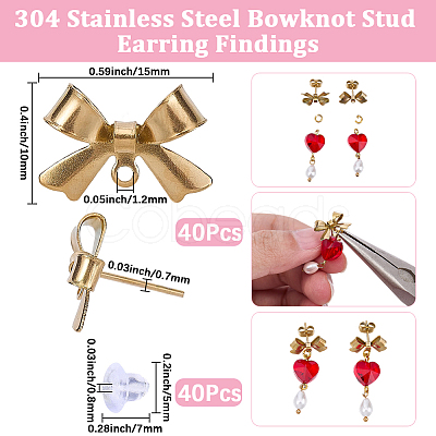 20 Pairs 304 Stainless Steel Bowknot Stud Earring Findings STAS-SC0021-25-1