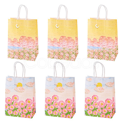 10Pcs 2 Colors Paper Flower Pattern Printed Carry Storage Tote Bags ABAG-TA0001-49A-1