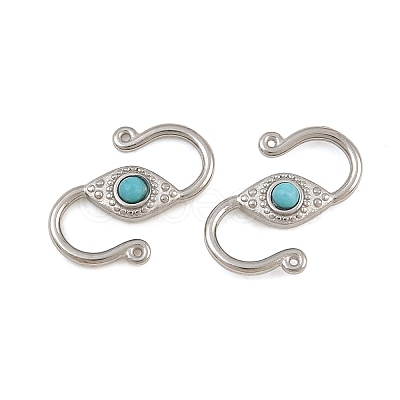 304 Stainless & Synthetic Turquoise S-Hook Clasps SA-CBA3073-02P-03-1