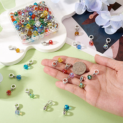 100Pcs 10 Colors Electroplate Transparent Glass Faceted Pumpkin European Dangle Charms PALLOY-TAC0232-1