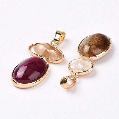Natural Agate with Natural Shell Pendants G-G990-01B-KCG-1
