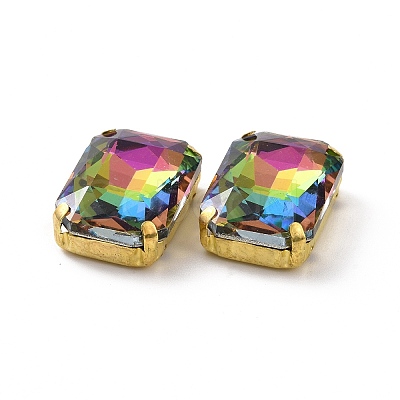 Rectangle Octagon Shape Sew on Glass Rhinestone DIY-E062-01G-03-1