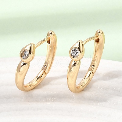 Brass Pave Clear Cubic Zirconia Hoop Earrings KK-CBACA55-02G-1