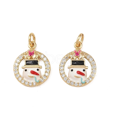 Christmas Brass Micro Pave Cubic Zirconia Enamel Charms KK-L255-19G-01-1