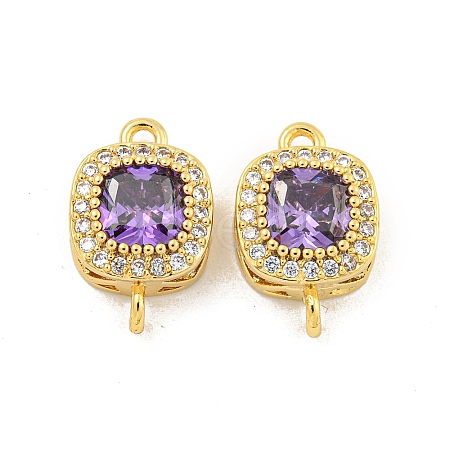 Brass Pave Cubic Zirconia Connector Charms KK-B096-05G-04-1