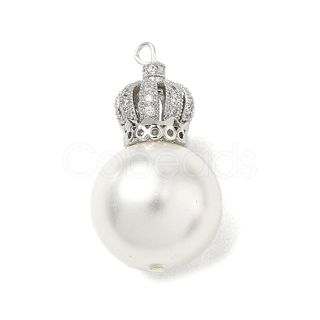 Brass Micro Pave Clear Cubic Zirconia and Creamy White Imitation Pearl Pendants KK-A300-13B-P-1