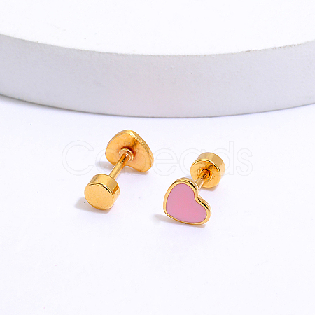 201 Stainless Steel Heart Screw Stud Earrings LS-CN3729-4-1