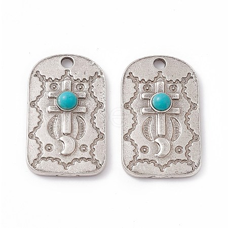 Synthetic Turquoise Half Round Pendants PALLOY-D013-04AS-1