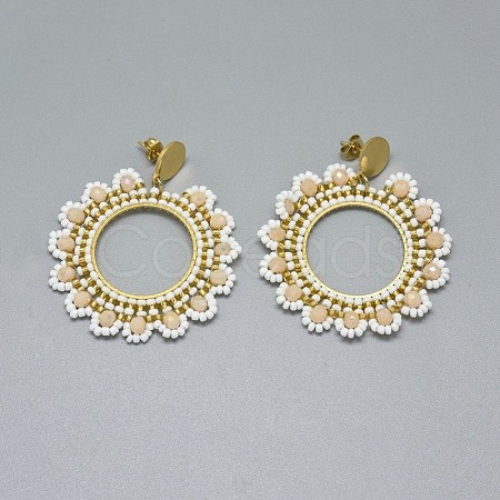 Handmade Woven Glass Beads Dangle Stud Earrings EJEW-F235-N01-1