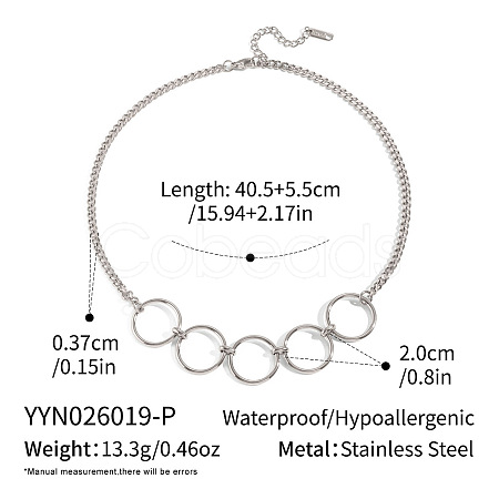304 Stainless Steel Multi Ring Link Pendant Necklaces for Women JU1361-3-1