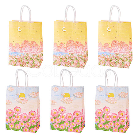 10Pcs 2 Colors Paper Flower Pattern Printed Carry Storage Tote Bags ABAG-TA0001-49A-1
