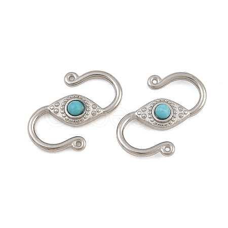 304 Stainless & Synthetic Turquoise S-Hook Clasps SA-CBA3073-02P-03-1