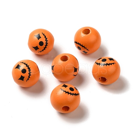 Printed Round Wood European Beads WOOD-M006-04-1