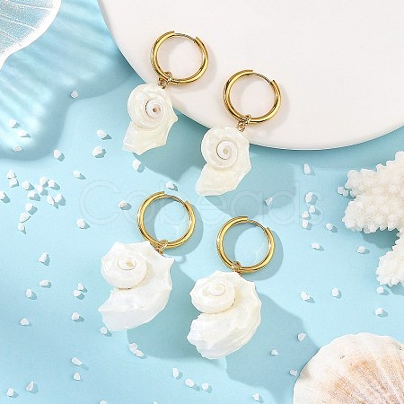 Natural Sea Shell Dangle Hoop Earrings EJEW-JE07355-1