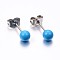 304 Stainless Steel Spray Painted Stud Earrings, Round, Blue, 17x6mm, Pin: 0.8mm, 12pairs/card