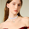 Alloy Enamel Letter Pendant Single Face White Velvet Ribbon & Brass Chain Double Layered Choker Necklaces NJEW-TAC0034-7