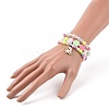 3Pcs 3 Style Acrylic Clover & Imitation Pearl Beaded Stretch Bracelets Set BJEW-JB09104-6