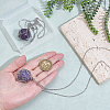 2Pcs Brass Macrame Pouch Natural Lepidolite Round Inside Pendant Necklaces NJEW-PH01595-3