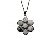 Natural Black Silk Stone/Netstone Flower Pendant Necklaces FO7861-3-1